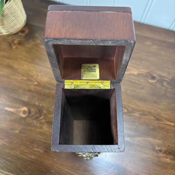 Vintage Wood Gift Box for Wine Bottle Bombay Company Wood Box with Brass Handle - Picture 13 of 15